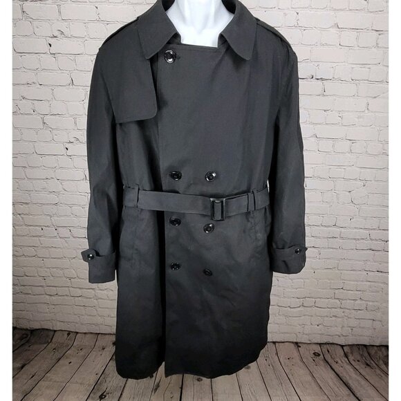 Defense Logistics Agency Garrison All Weather Navy Belted Trench Army Coat 48R - Picture 1 of 13